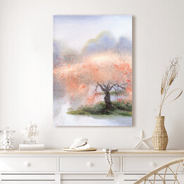 Obraz na płótnie Kwitnące drzewo w pobliżu rzeki