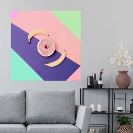 Plakat samoprzylepny Grejpfrut i banany na wzorzystym tle