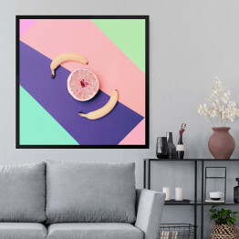 Obraz w ramie Grejpfrut i banany na wzorzystym tle