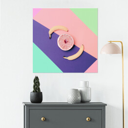 Plakat samoprzylepny Grejpfrut i banany na wzorzystym tle