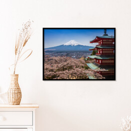 Plakat w ramie Kwitnące wiśnie na tle góry Fuji
