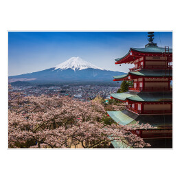 Plakat samoprzylepny Kwitnące wiśnie na tle góry Fuji