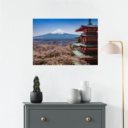 Plakat samoprzylepny Kwitnące wiśnie na tle góry Fuji