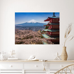 Plakat Kwitnące wiśnie na tle góry Fuji