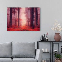 Obraz na płótnie Jesienny las we mgle w odcieniach czerwieni