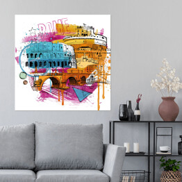 Plakat samoprzylepny Rzymska architektura - kolorowa kompozycja