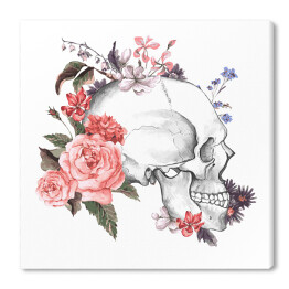 Obraz na płótnie Różowe róże i czaszka