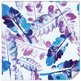 Tapeta winylowa zmywalna w rolce Akwarelowe fioletowe i niebieskie liście