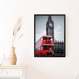 Obraz w ramie Londyński autobus i Big Ben - ilustracja w ciemnych barwach
