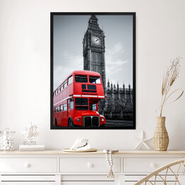 Obraz w ramie Londyński autobus i Big Ben - ilustracja w ciemnych barwach