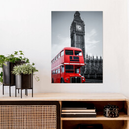 Plakat samoprzylepny Londyński autobus i Big Ben - ilustracja w ciemnych barwach