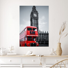 Plakat Londyński autobus i Big Ben - ilustracja w ciemnych barwach