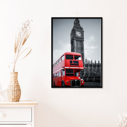 Plakat w ramie Londyński autobus i Big Ben - ilustracja w ciemnych barwach