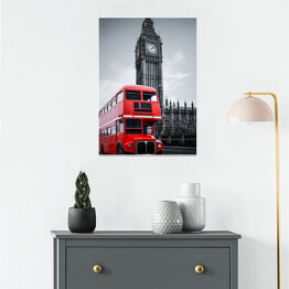 Plakat Londyński autobus i Big Ben - ilustracja w ciemnych barwach