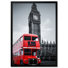 Plakat w ramie Londyński autobus i Big Ben - ilustracja w ciemnych barwach