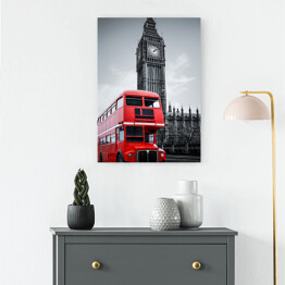 Obraz na płótnie Londyński autobus i Big Ben - ilustracja w ciemnych barwach
