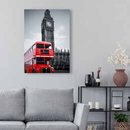 Obraz na płótnie Londyński autobus i Big Ben - ilustracja w ciemnych barwach