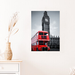 Plakat samoprzylepny Londyński autobus i Big Ben - ilustracja w ciemnych barwach