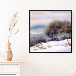 Obraz w ramie Drzewa na wzgórzu zimą