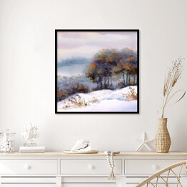 Plakat w ramie Drzewa na wzgórzu zimą