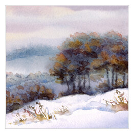 Plakat samoprzylepny Drzewa na wzgórzu zimą