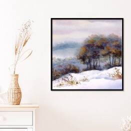 Plakat w ramie Drzewa na wzgórzu zimą