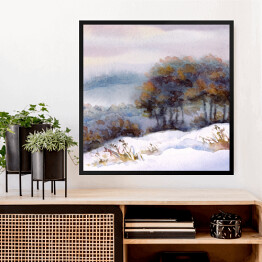 Obraz w ramie Drzewa na wzgórzu zimą