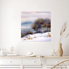 Plakat samoprzylepny Drzewa na wzgórzu zimą