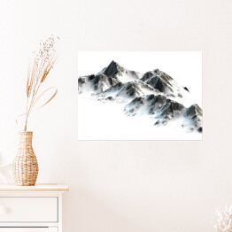 Plakat samoprzylepny Łańcuch górski pokryty śniegiem na białym tle