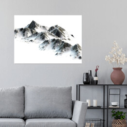 Plakat samoprzylepny Łańcuch górski pokryty śniegiem na białym tle