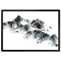 Plakat w ramie Łańcuch górski pokryty śniegiem na białym tle