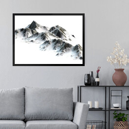 Obraz w ramie Łańcuch górski pokryty śniegiem na białym tle