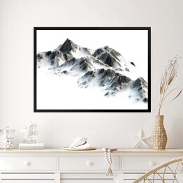 Obraz w ramie Łańcuch górski pokryty śniegiem na białym tle