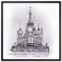 Plakat w ramie Katedra, Moskwa, Rosja - szkic atramentem