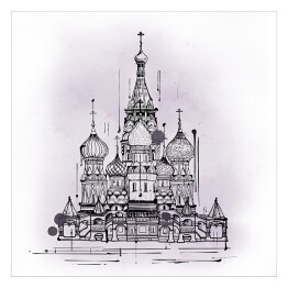 Plakat samoprzylepny Katedra, Moskwa, Rosja - szkic atramentem
