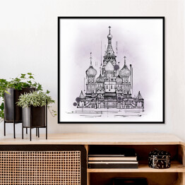 Plakat w ramie Katedra, Moskwa, Rosja - szkic atramentem