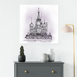 Plakat samoprzylepny Katedra, Moskwa, Rosja - szkic atramentem