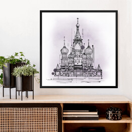 Obraz w ramie Katedra, Moskwa, Rosja - szkic atramentem