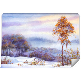 Fototapeta winylowa zmywalna Aleja i drzewa pokryte śniegiem - pejzaż