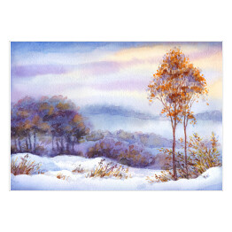 Plakat samoprzylepny Aleja i drzewa pokryte śniegiem - pejzaż
