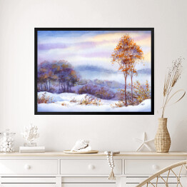 Obraz w ramie Aleja i drzewa pokryte śniegiem - pejzaż