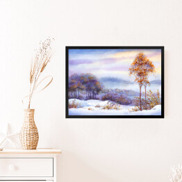 Obraz w ramie Aleja i drzewa pokryte śniegiem - pejzaż
