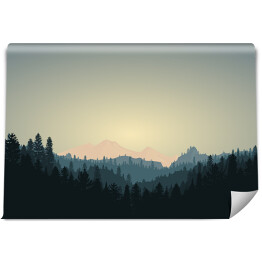 Fototapeta Ciemny las na tle gór w trakcie wschodu słonca