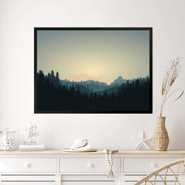 Obraz w ramie Ciemny las na tle gór w trakcie wschodu słonca