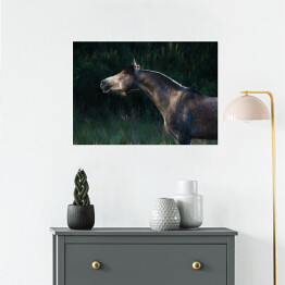 Plakat samoprzylepny Szary arabski koń w lesie