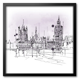 Obraz w ramie Szkic w stylu vintage z Big Benem