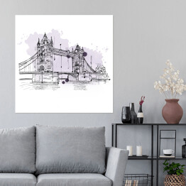 Plakat samoprzylepny Artystyczny szkic Tower Bridge w Londynie