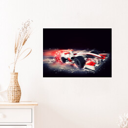 Plakat Rozpędzony czerwony samochód F1 