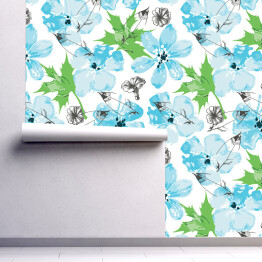 Tapeta samoprzylepna w rolce Deseń w błękitne duże kwiaty na białym tle