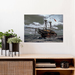 Plakat samoprzylepny Opuszczony statek na morzu